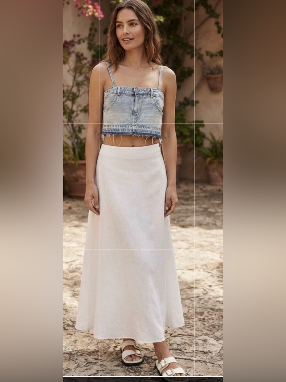 Zara Women's Cropped Denim Tank Top Blue Frayed Hem